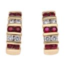 14ct Yellow Gold 0.25ct Brilliant Cut Diamond and Ruby Half Hoop Earrings