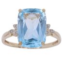 9ct Yellow Gold 0.03ct Diamond and Blue Topaz Solitaire Ring