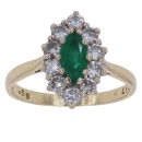 18ct Yellow Gold 0.65ct Brilliant Cut Diamond and Emerald Cluster Ring