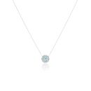 Silver Platinum Plated Sky Blue Topaz Round Lab Grown Diamond Halo Necklace