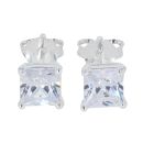Silver Medium Cubic Zirconia Square Stud Earrings by Icesia