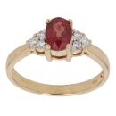 18ct Yellow Gold 0.15ct Diamond And Red Gemstone Ring