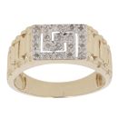 9ct Yellow Gold 0.10ct Brilliant Cut Diamond Greek Key Signet Ring