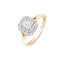 9ct Yellow Gold 0.50ct Emerald Cut Lab Grown Diamond Double Halo Ring