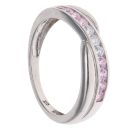 9ct White Gold Pink and White Cubic Zirconia Crossover Ring