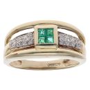 9ct Yellow Gold 0.07ct Diamond and Emerald Cluster Ring