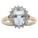 9ct Yellow Gold Aquamarine And Cubic Zirconia Cluster Ring
