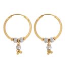22ct Yellow and White Gold Diamond Cut Bead Dropper Hoop Earrings