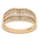 18ct Yellow Gold 1.00ct Brilliant and Princess Cut Diamond Three Row Ring