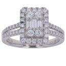 Platinum 0.75ct Brilliant and Baguette Cut Diamond Cluster Ring
