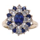 9ct Yellow Gold Blue and White Gemstone Cluster Ring