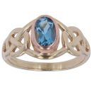 9ct Yellow and Rose Gold Blue Topaz Celtic Clogau Ring
