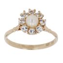 9ct Yellow Gold Pearl and Cubic Zirconia Cluster Ring