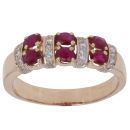 14ct Yellow Gold 0.15ct Diamond and Ruby Two Row Ring
