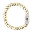 14ct Yellow Gold Monaco Classic Pave Lock Curb Bracelet 5.5"