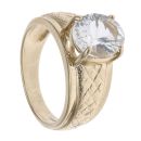 9ct Yellow Gold Patterned Cubic Zirconia Single Stone Ring