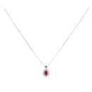 9ct Yellow Gold Ruby and Diamond Cluster Pendant and Chain 18"