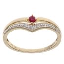 9ct Yellow and White Gold 0.01ct Brilliant Cut Diamond and Ruby Wishbone Ring