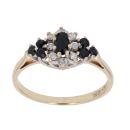 9ct Yellow Gold 0.15ct Diamond and Sapphire Cluster Ring