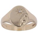 9ct Yellow Gold 0.01ct Diamond Patterned Signet Ring