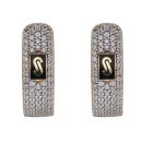 14ct Yellow Gold Monaco Classic Plain Pave Link Cubic Zirconia Hoop Earrings