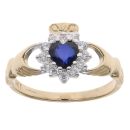 9ct Yellow Gold Blue Gemstone And Cubic Zirconia Claddagh Ring