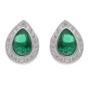 Silver Green Gemstone and Cubic Zirconia Cluster Earrings By Icesia