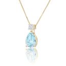 9ct Yellow Gold Aquamarine Look Sky Blue Topaz Lab Grown Diamond Pendant