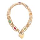 9ct Yellow Gold Multi Gemstone Heart Lock Bracelet 7"