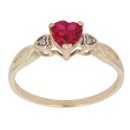 9ct Yellow Gold 0.05ct Diamond and Ruby Heart Ring