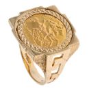 9ct Yellow Gold 1982 Elizabeth II Half Sovereign Coin Ring