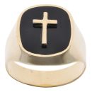 14ct Yellow Gold Black Gemstone Cross Signet Ring
