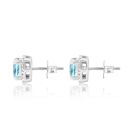 Silver Platinum Plated Sky Blue Topaz Cushion Diamond Halo Stud Earrings