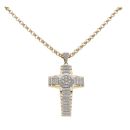 9ct Yellow and White Gold 2.00ct Diamond Cross Pendant and Chain 24"