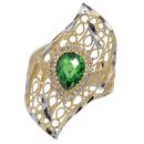 14ct Yellow And White Gold Cubic Zirconia And Green Stone Set Ring