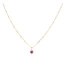 Children's 14ct Yellow Gold Red Gemstone And Cubic Zirconia Heart Pendant And Chain 18"