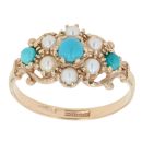 9ct Yellow Gold Pearl and Turquoise Cluster Ring