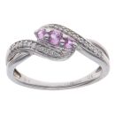 9ct White Gold 0.10ct Brilliant Cut Diamond and Pink Sapphire Three Stone Ring