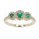 9ct Yellow Gold Diamond And Emerald Triple Cluster Ring by Anya Belle