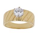 18ct Yellow Gold Cubic Zirconia Patterned Single Stone Ring