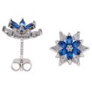 Silver Cubic Zirconia and Blue Gemstone Flower Cluster Stud Earrings By Icesia