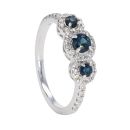 9ct White Gold Diamond And Sapphire Triple Cluster Ring by Anya Belle