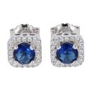 Silver Cubic Zirconia And Blue Gemstone Square Cluster Stud Earrings by Icesia