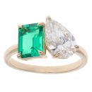 9ct Yellow Gold 2.07ct Pear Cut Lab Grown Diamond And Created Emerald Ring