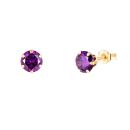 9ct Yellow Gold Amethyst Cubic Zirconia Stud Earrings 5mm