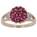 9ct Yellow Gold 0.05ct Diamond and Ruby Cluster Ring