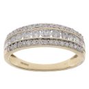 9ct Yellow Gold 0.75ct Brilliant Cut Diamond Three Row Ring
