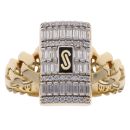 14ct Yellow Gold Monaco Classic Baguette Mixed Link Signet Ring