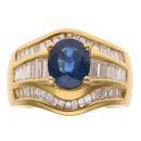 18ct Yellow Gold 2.05ct Baguette Cut Diamond and Sapphire Ring