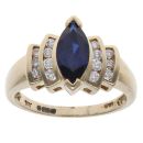14ct Yellow Gold 0.15ct Brilliant and Maquise Cut Diamond and Created Sapphire Solitaire Ring